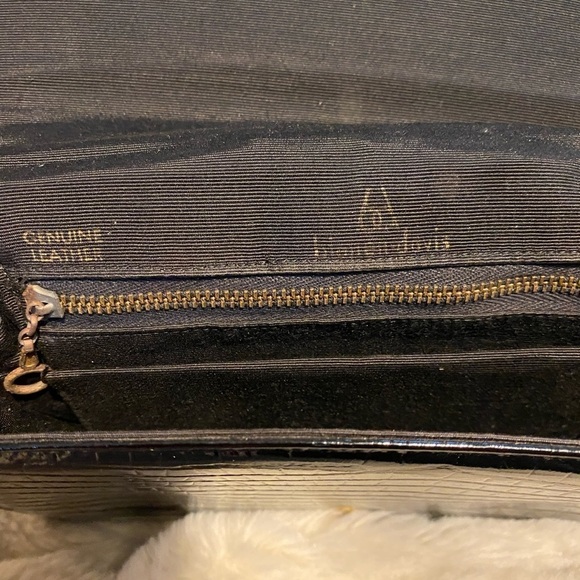 Vintage Bienen Davis Black Embossed Leather Handbag Chain Strap - Picture 7 of 11